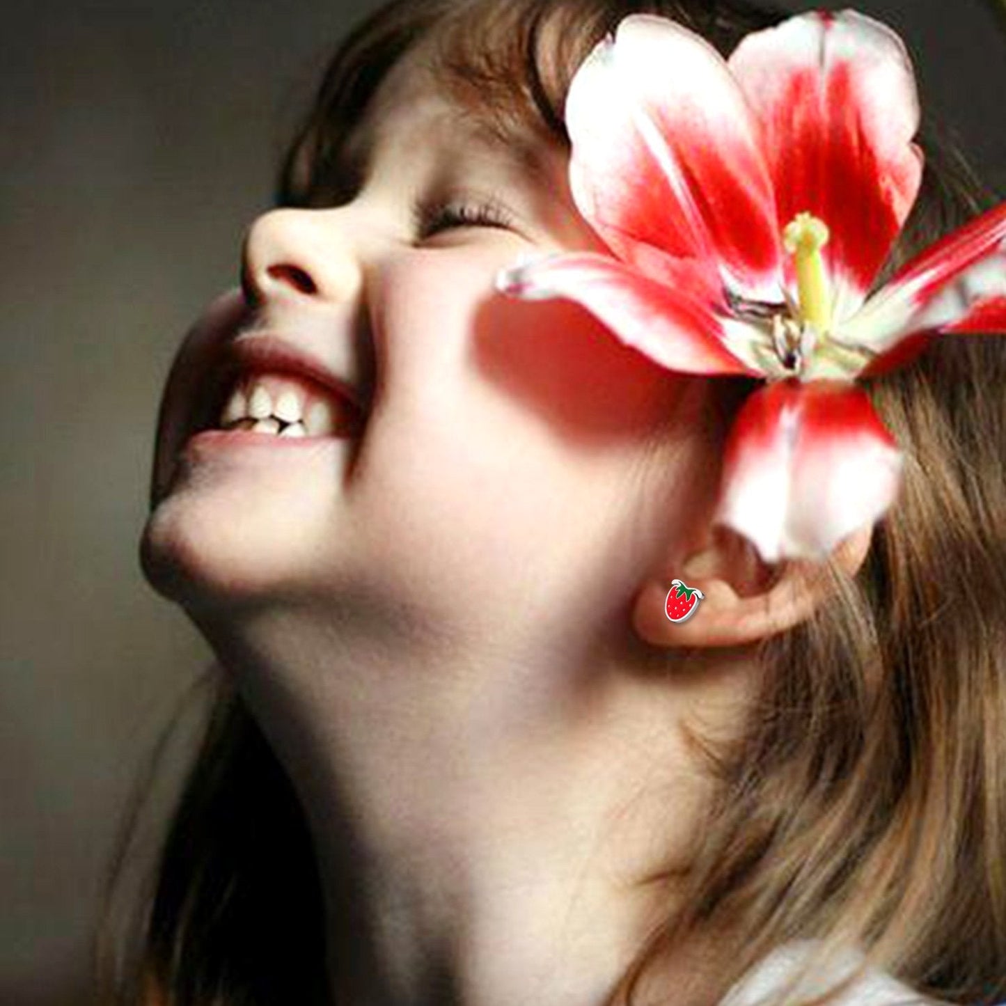 ASON Trendy Children's Pink Strawberry Piercing Stud Earring Silver Color Stainless Steel Ear Stud for Girl Jewelry Gift asonjewelry