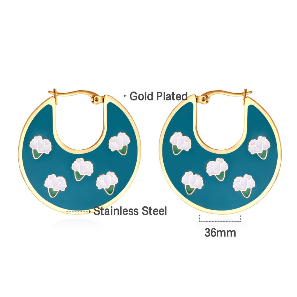 Unique Trendy Woman's Hoops Earrings Blue Acrylic Green Purple Earrings Hyperbole Jewelry Floral Circles Earrings