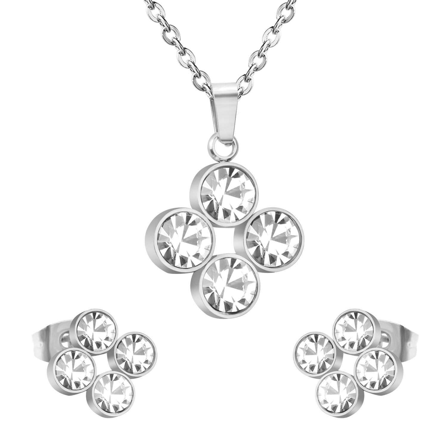 ASON 316L Stainless Steel Zircon Gold Bridal Wedding Jewelry Sets for Women 2019 Flower Necklace Pendant Small Stud Earring asonjewelry