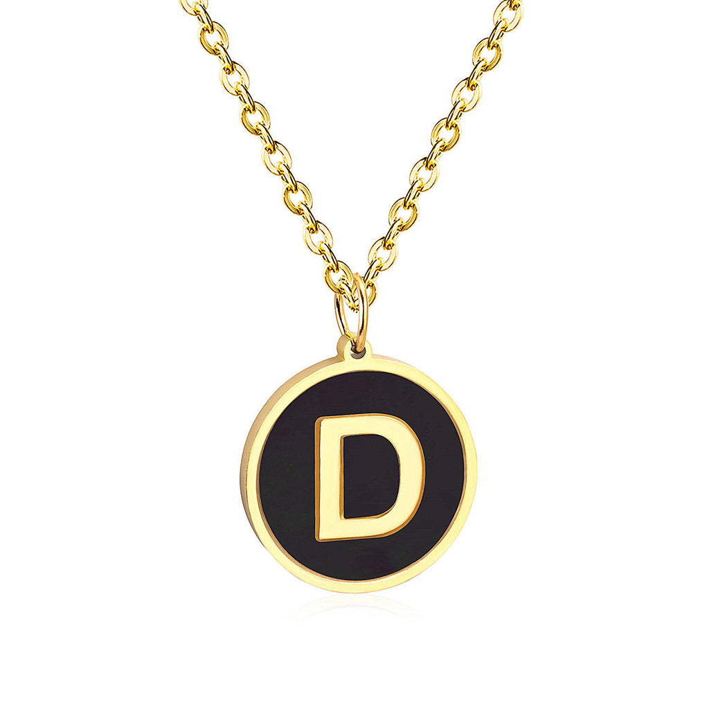 ASON New Punk Jewelry Gold Black Shell Choler Necklaces Stainless Steel 26 Letter Alphabet Pendant Necklaces Women/Girl