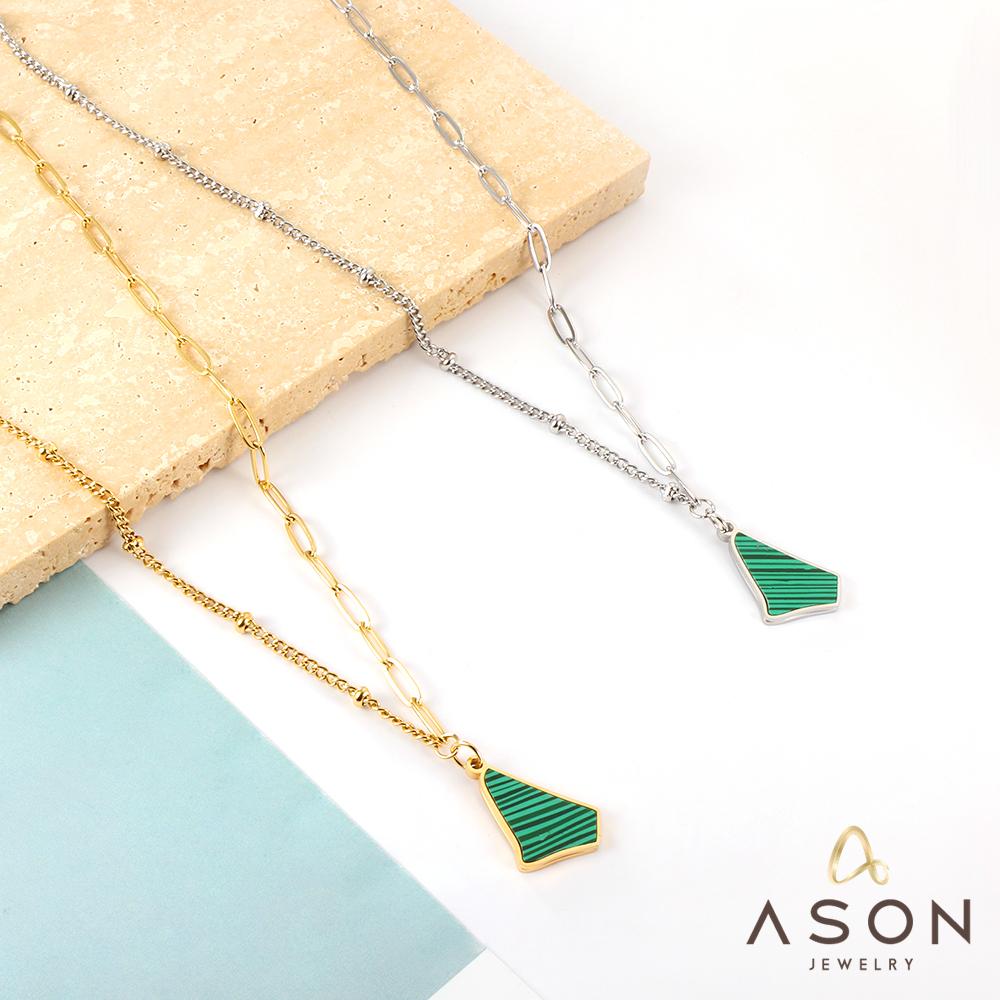 ASON Trendy Irregular Triangle Green Shell Accessory Charm Pendant Necklace Gold Color Stainless Steel For Women Chokers asonjewelry
