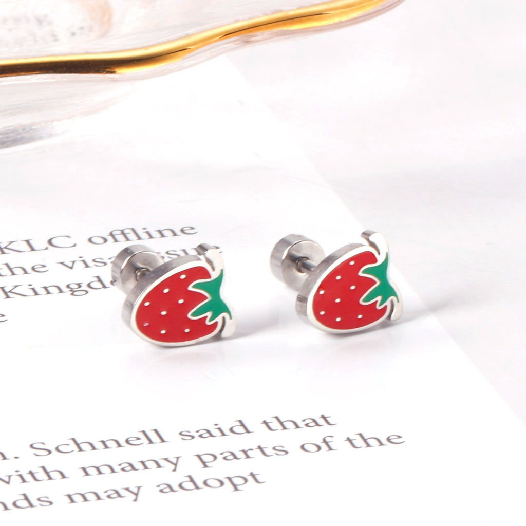 ASON Pendientes lindos del perno prisionero del arco iris de la nube de la fresa Pendientes de los niños Joyería de moda de acero inoxidable para las mujeres de la muchacha