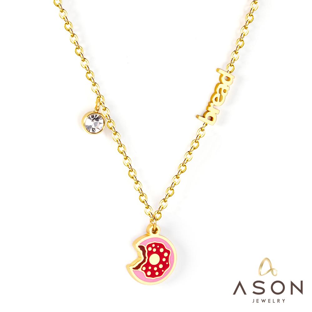 ASON Gold Color Stainless Steel Chain Bread Pendant Necklace with Cubic Zirconia for Women Girl Fashion Jewelry Gift asonjewelry