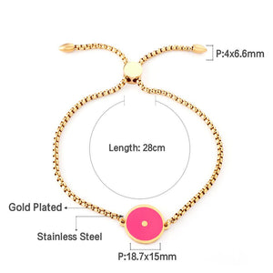 ASON 28 cm Pink Round Shape Accessory BraceletsTrendy Gold Color Stainless Steel For Women Daily Wear Jewelry Adjustable