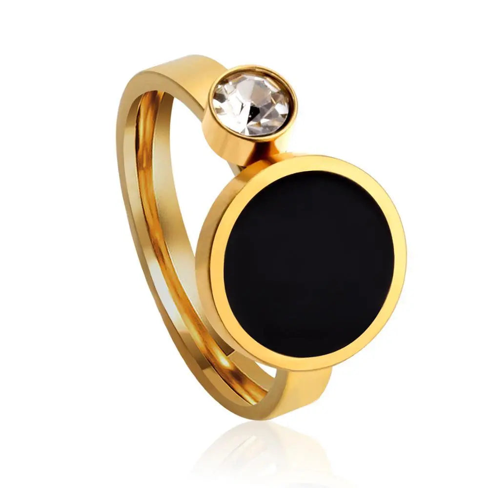 Trendy Women Black Stone Ring With Cubic Zirconia For Decor No Fade Ri
