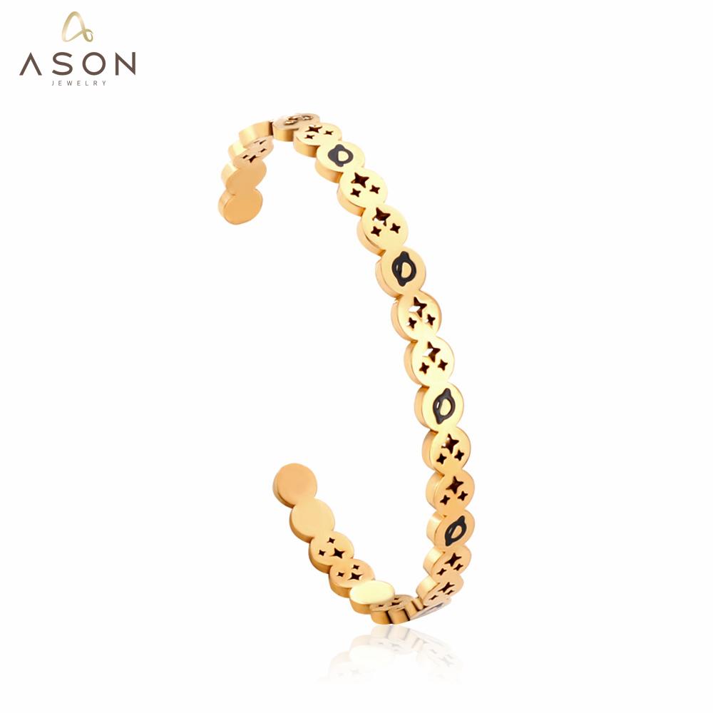 ASON Trendy Style 63 mm Space Stars Pattern Round Open Bangle Gold Color Stainless Steel For Women Men Fashion Jewelry asonjewelry