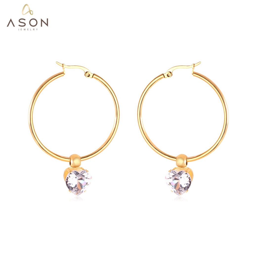 ASON-pendiente de aro para oreja redondo con circonita cúbica, estilo clásico, pendiente circular de acero inoxidable 2022, joyería de moda para fiesta