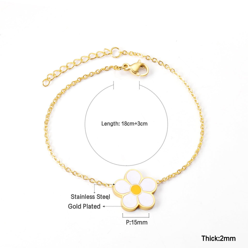 ASON-pulsera con colgante de flor blanca grande para mujer, brazalete de acero inoxidable 316L de 18cm + 3cm de longitud, accesorios de joyería