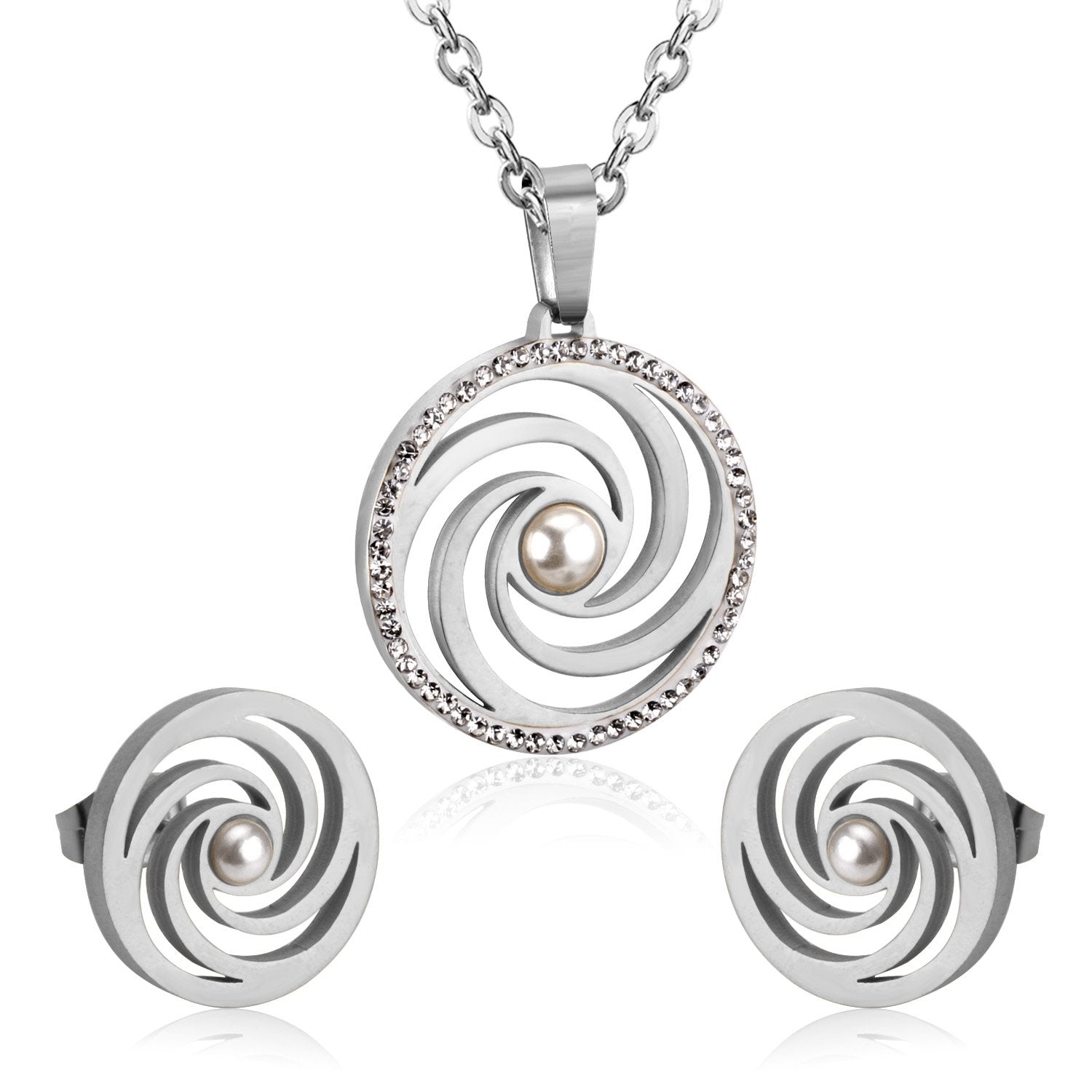 ASON Clay Cubic Zirconia Pendant Wedding Jewelry Set for Women 316L Stainless Steel Necklace Pendants Small Stud Earring asonjewelry