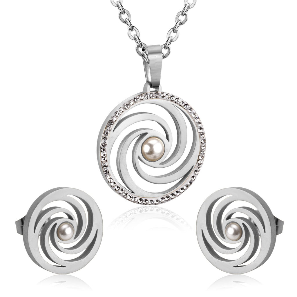 ASON Clay Cubic Zirconia Pendant Wedding Jewelry Set for Women 316L Stainless Steel Necklace Pendants Small Stud Earring