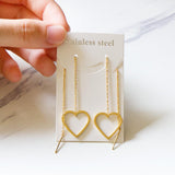 Brincos-pendientes colgantes de acero inoxidable con borlas de concha negra, joyería de hada coreana, cadena larga