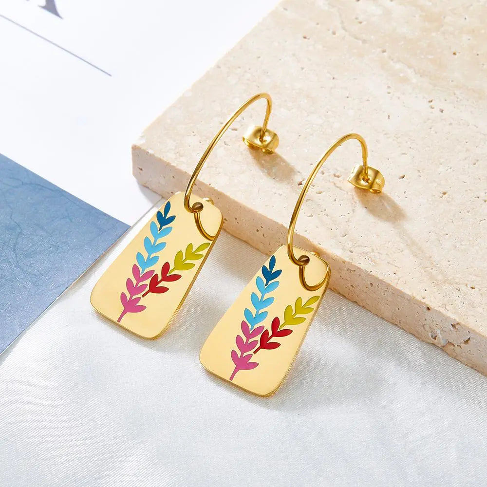 Ear Of Wheat Brand Design Drop Earrings Gold Plated Acrylic Rectangle Charms Fairy Ladies Trendy Pendients Piercing asonjewelry