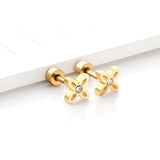 ASON pendiente de flor de moda, pendiente de tuerca de circonia cúbica para mujer, accesorios de joyería de acero inoxidable de Color dorado