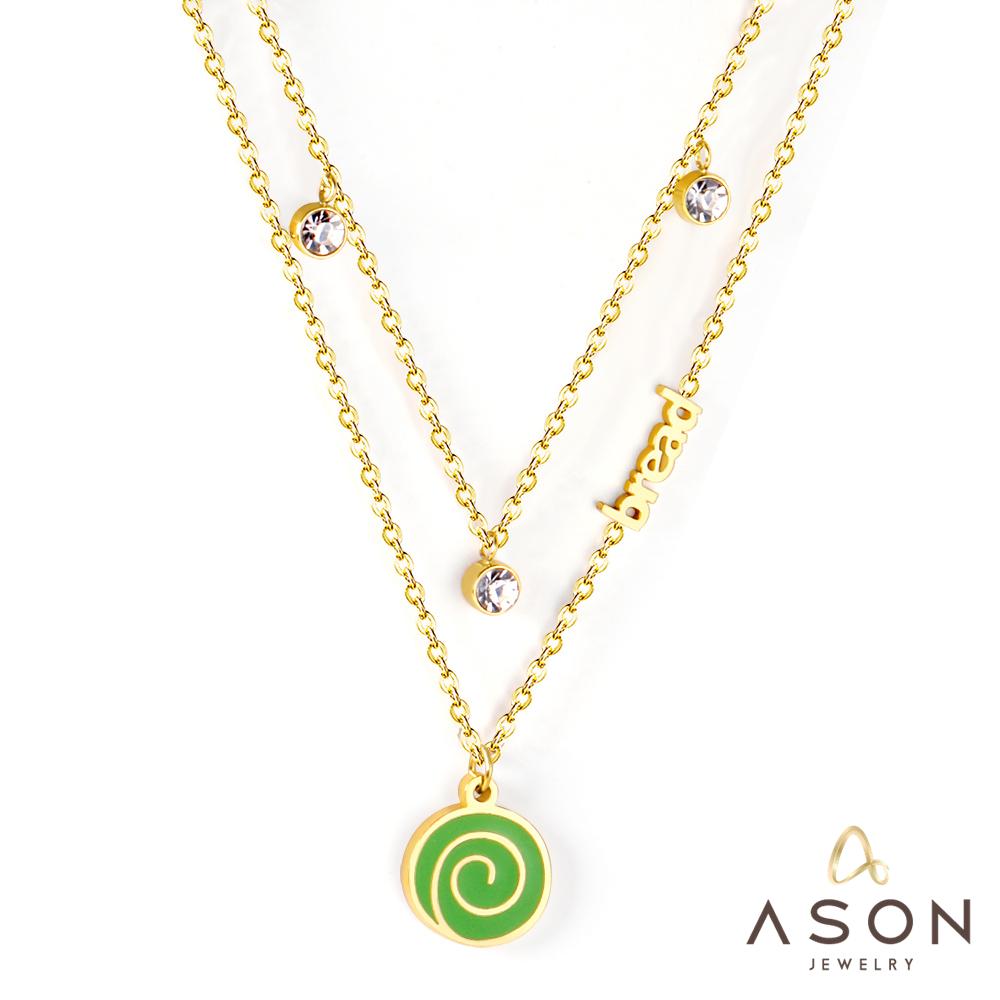 ASON Cute Gold Color Lollipop Pendant Multi-layer Necklace Bread Stainless Steel for Women Fashion Jewelry Accessories asonjewelry