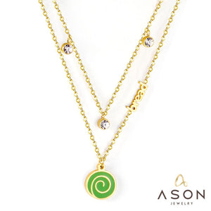 ASON Cute Gold Color Lollipop Pendant Multi-layer Necklace Bread Stainless Steel for Women Fashion Jewelry Accessories