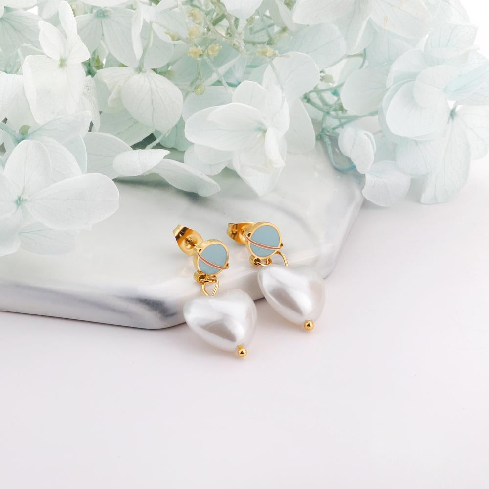 Imitation Pearl Exquisite Pendientes Earrings Stainless Steel Trendy 2022 Dangle Blue Earring Heart Elegant Jewelry