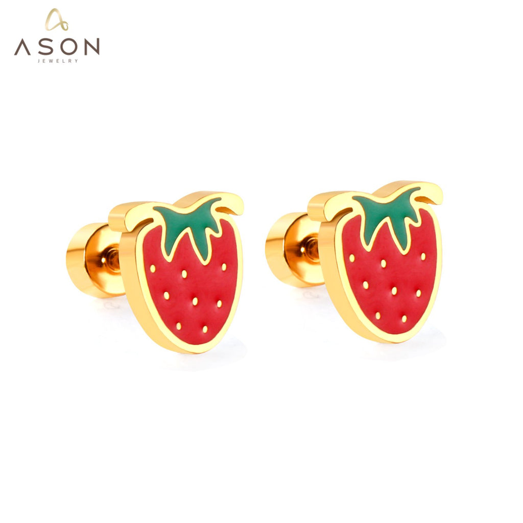 ASON Pendientes lindos del perno prisionero del arco iris de la nube de la fresa Pendientes de los niños Joyería de moda de acero inoxidable para las mujeres de la muchacha