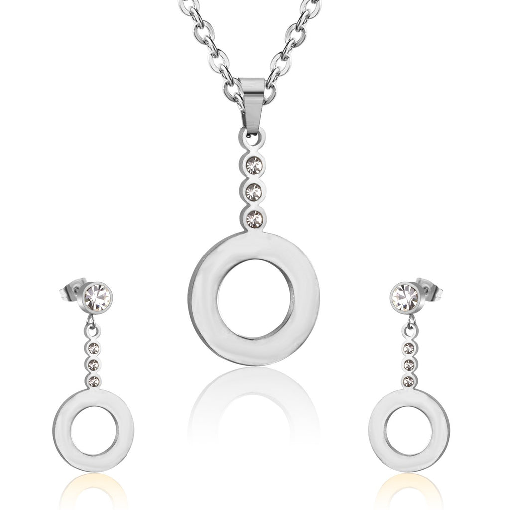 ASON Classic Drop Earrings For Women/Girl Stainless Steel Hollow Out Round Pendant Necklace Earrings Sets Party Daily Wear