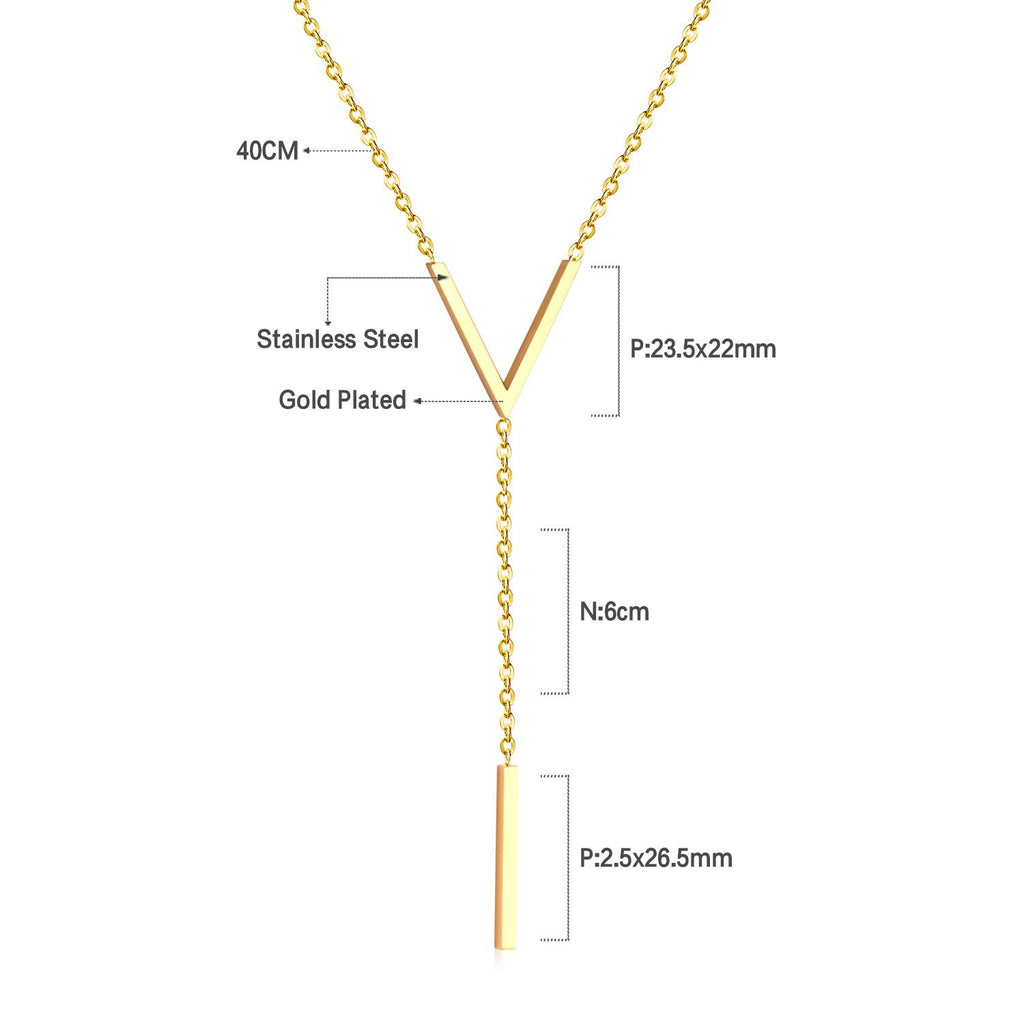 ASON Gold Color Stainless Steel  Choker Letter V Link Chain Cuboid Pendant Necklaces For Women Fashion Jewelry Wholesale