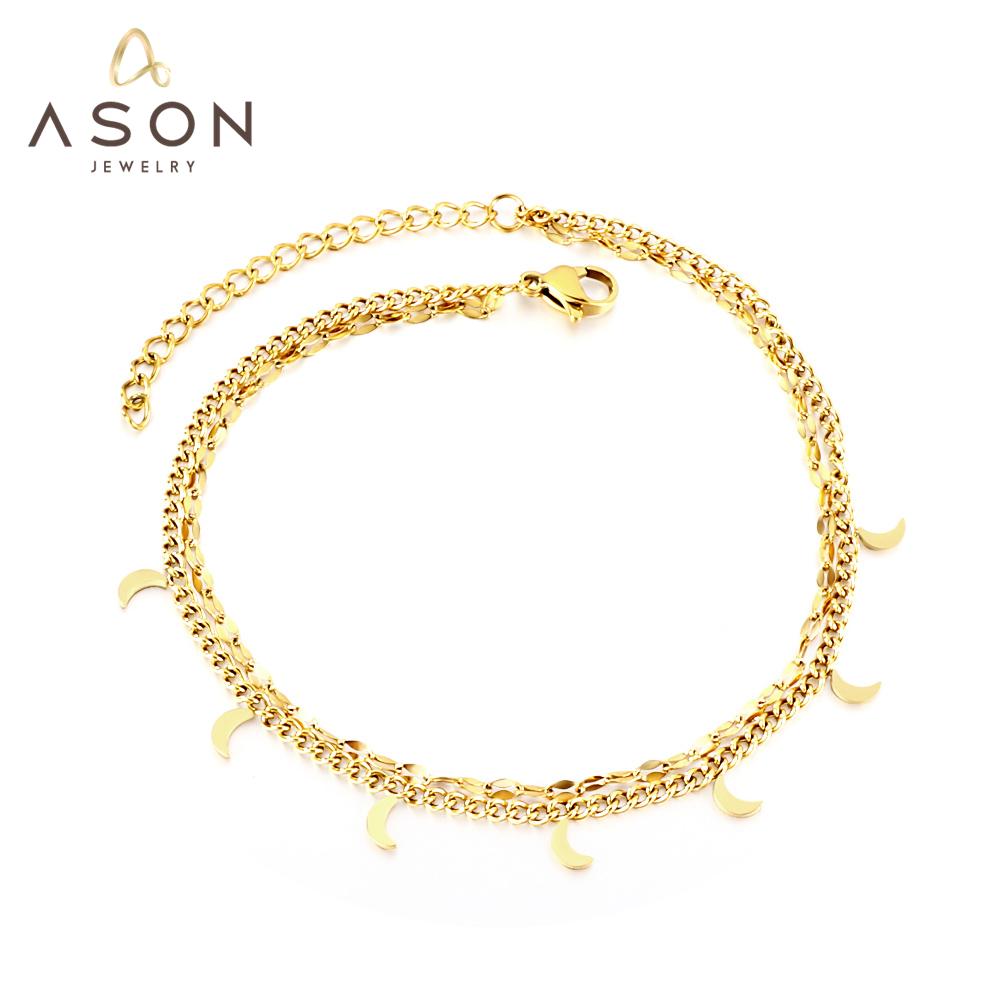 ASON Vintage Moon Accessories Multi-layer Chain Anklet With Extender Gold Color Stainless Steel For Women Boho Jewelry Gift asonjewelry