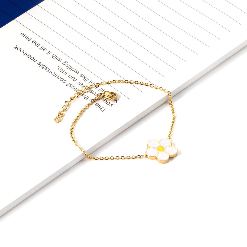 ASON-pulsera con colgante de flor blanca grande para mujer, brazalete de acero inoxidable 316L de 18cm + 3cm de longitud, accesorios de joyería