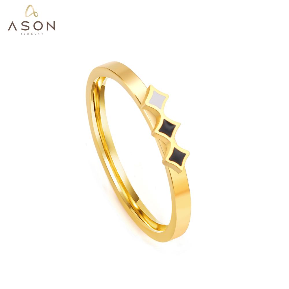 ASON Gold Color 316L Stainless Steel Quare Geometric Finger Ring for Women Cute Jewelry Party Gift Jewelry Accessory asonjewelry