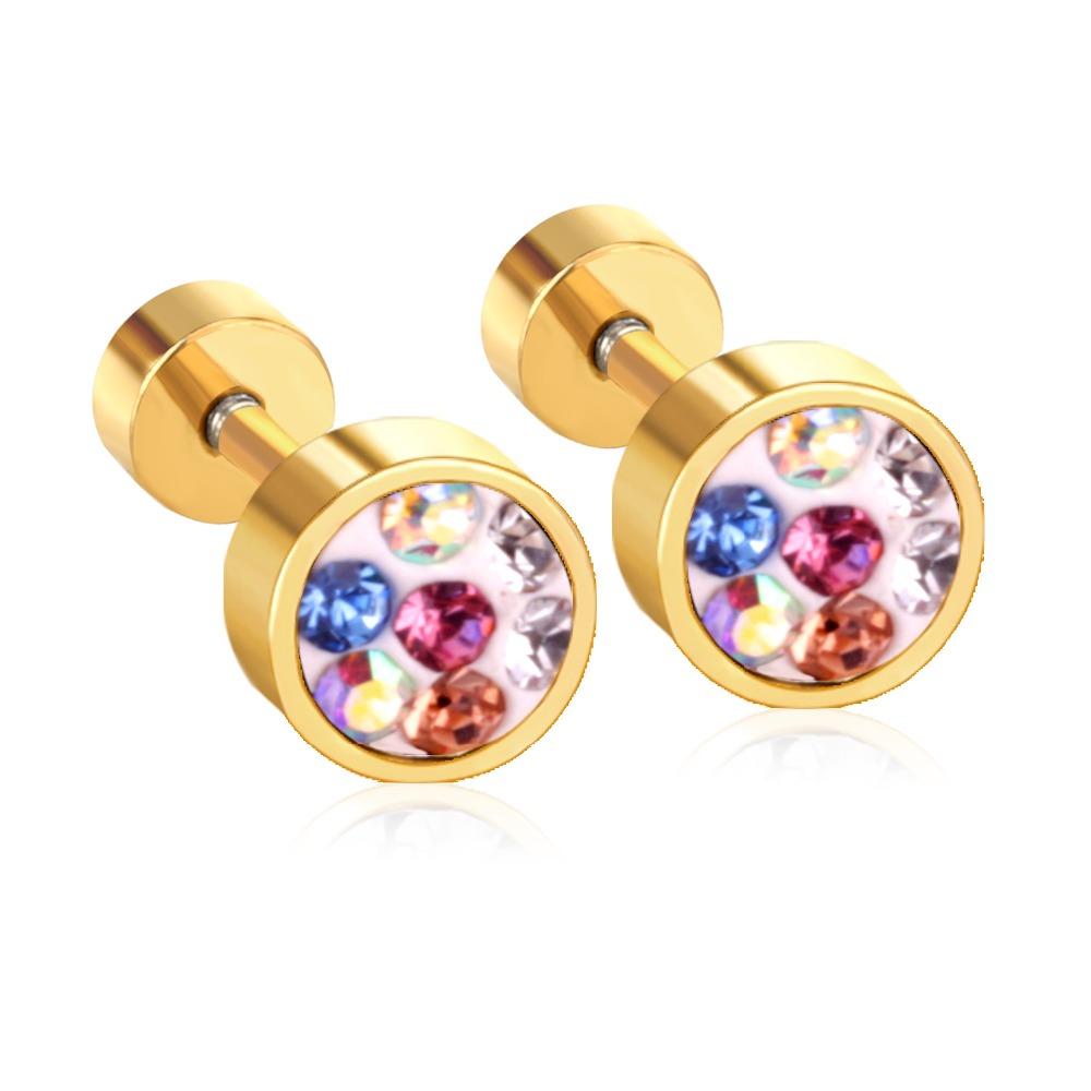 Hot Sale Colorful CZ Stone Screw Stud Earrings For Women/Girl Stainless Steel Earrings Fashion Jewelry Bijoux
