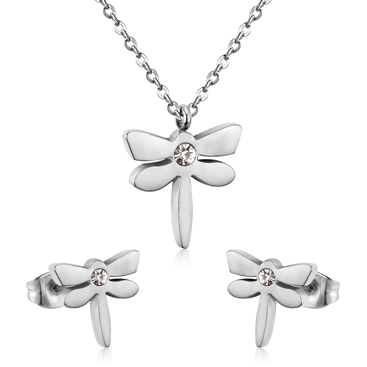 ASON Dragonfly Necklace Earrings Jewelry Set Stainless Steel Gold Color Animal Pendants Necklaces Statement Fashion Jewelry asonjewelry