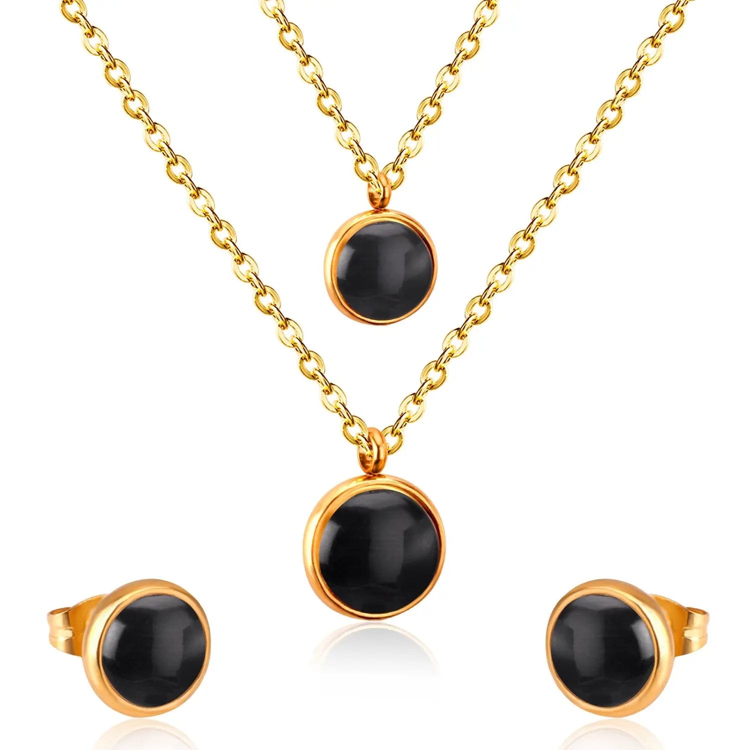 Fashion Elegant Luxury Double Chain Stainless Steel Necklaces Earrings Sets For Ladies Wedding Jewellry pendientes asonjewelry