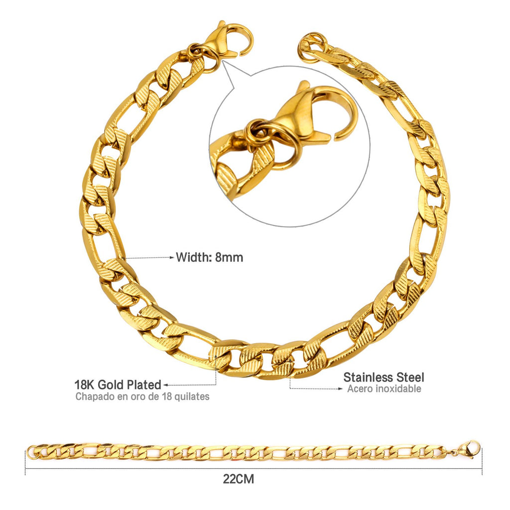ASON 8mm Stainless Steel Chain Gold Color Cuban Link Bracelet Bangle for Men Women Party Gift Wholesale Fashion Jewelry