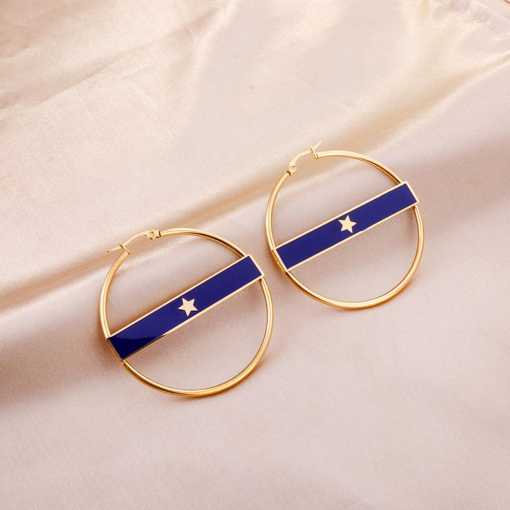 Gold Color Round Hoop Earrings Bijoux Female NO Fade Stainless Steel Star Earring Fashion Jewelry New Punk Jewelry asonjewelry