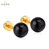 ASON-Conjunto de pendientes con cierre roscado para mujer y niña, Piercing en la oreja de acero inoxidable, joyería, Color dorado, Perla de imitación