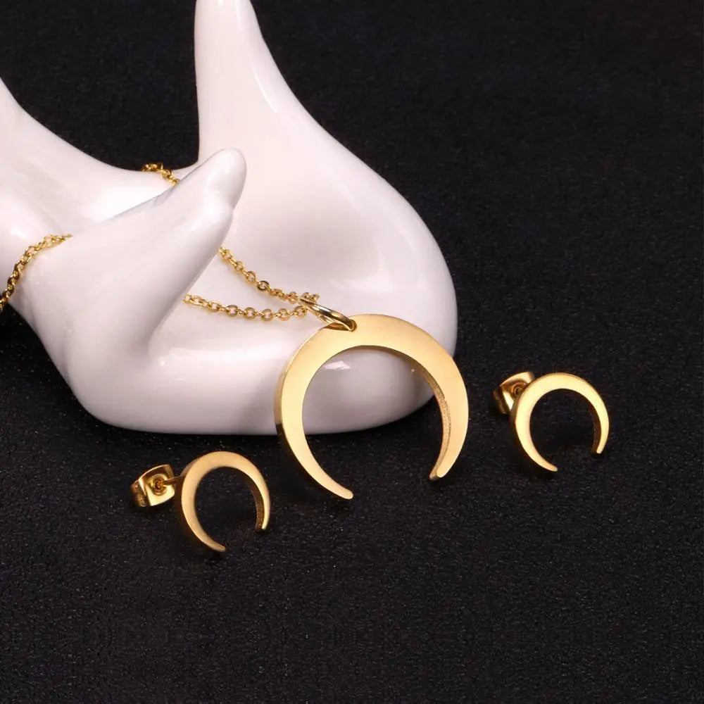 Gold Moon Dubai African Wedding Bridal Jewelry Set For Women Stainless Steel Necklace Earring Jewellery Sets 2022 asonjewelry