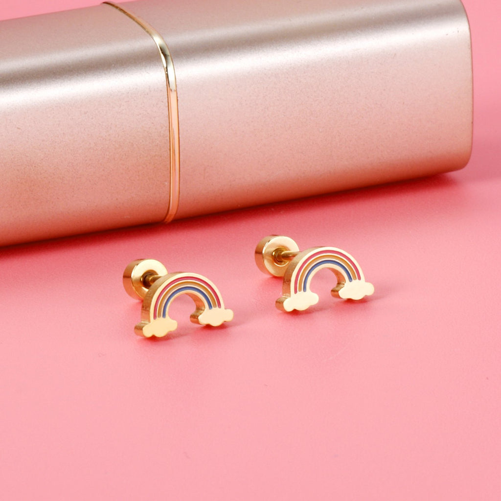 ASON Pendientes lindos del perno prisionero del arco iris de la nube de la fresa Pendientes de los niños Joyería de moda de acero inoxidable para las mujeres de la muchacha