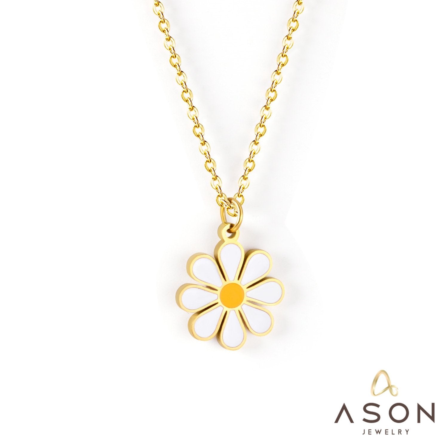 ASON Cute Flower Round Pendant Necklace Gold Color Stainless Steel Charm Choker Necklaces for Women Jewelry Accessories asonjewelry