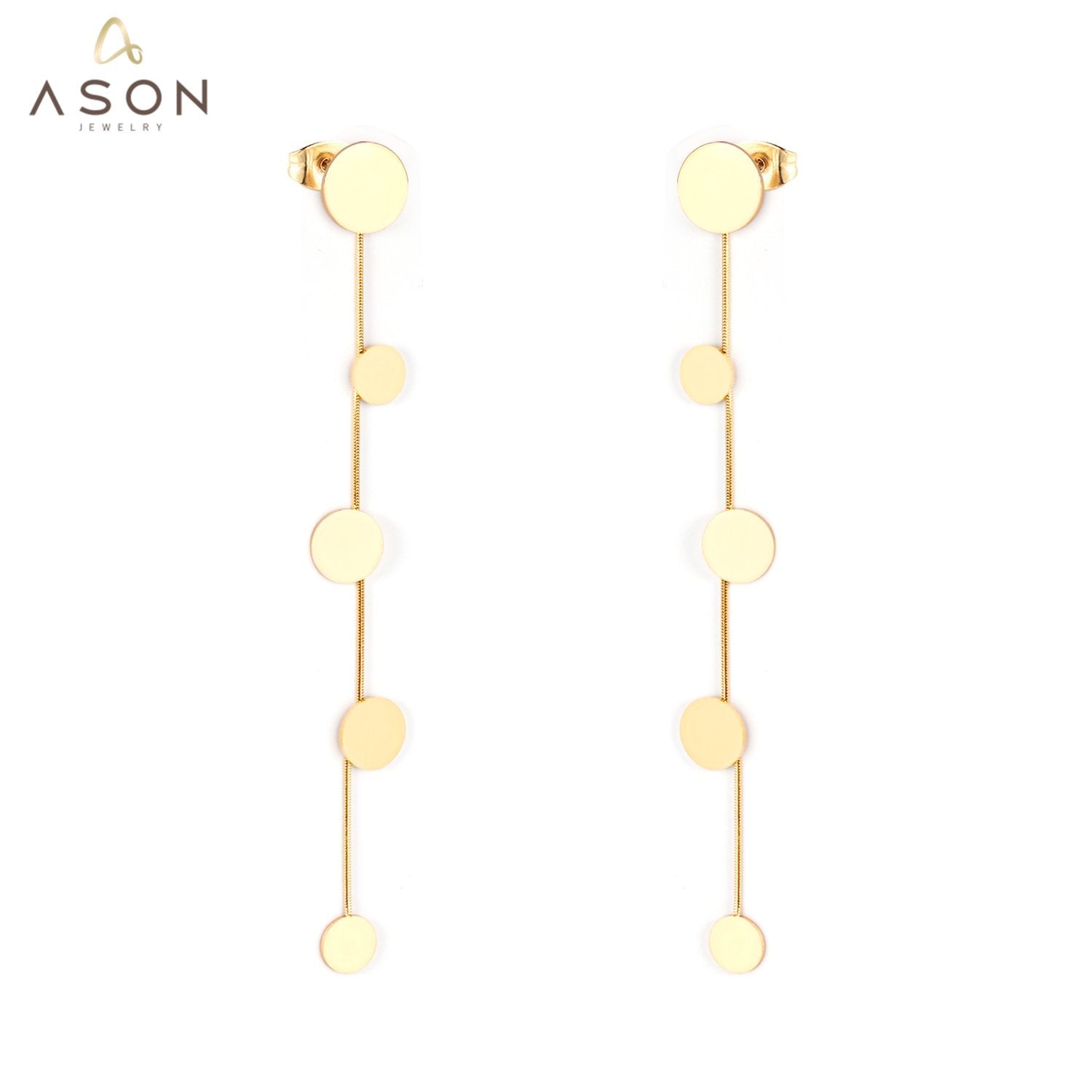 ASON Trendy Dangle Round Pendants Piercing Drop Earrings Gold Color Stainless Steel for Women Party Gift Fashion Jewelry asonjewelry