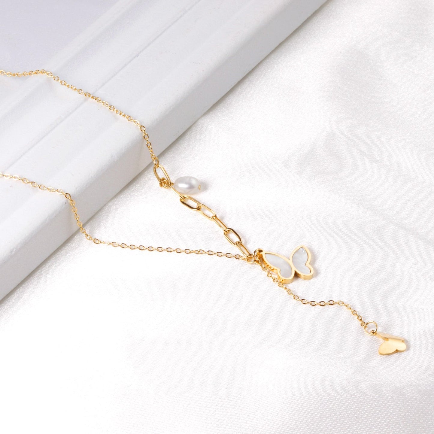 ASON Shell Butterfly Pendant Necklace with Imitation Pearl Stainless Steel Chain for Women Fashion Jewelry Accessories asonjewelry