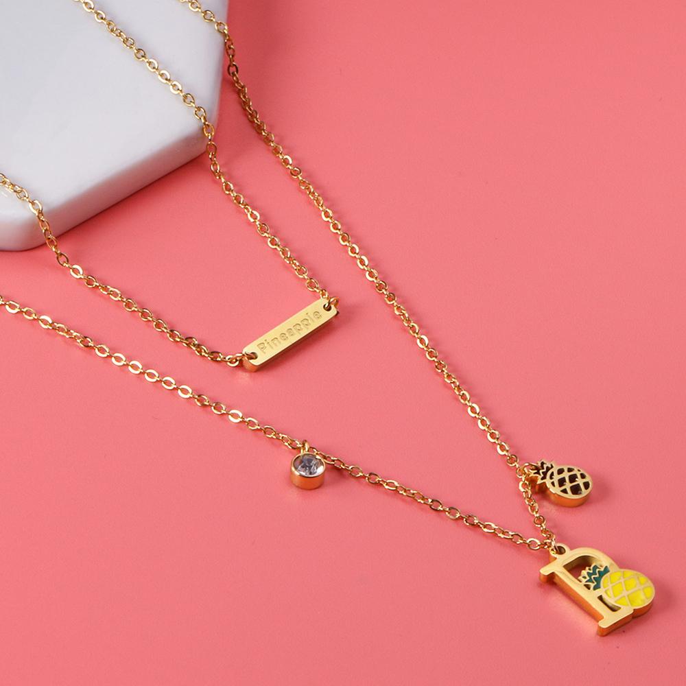 ASON Gold Color Cute Pineapple Pendant Necklace Stainless Steel Choker with Cubic Zirconia for Women Fashion Jewelry asonjewelry