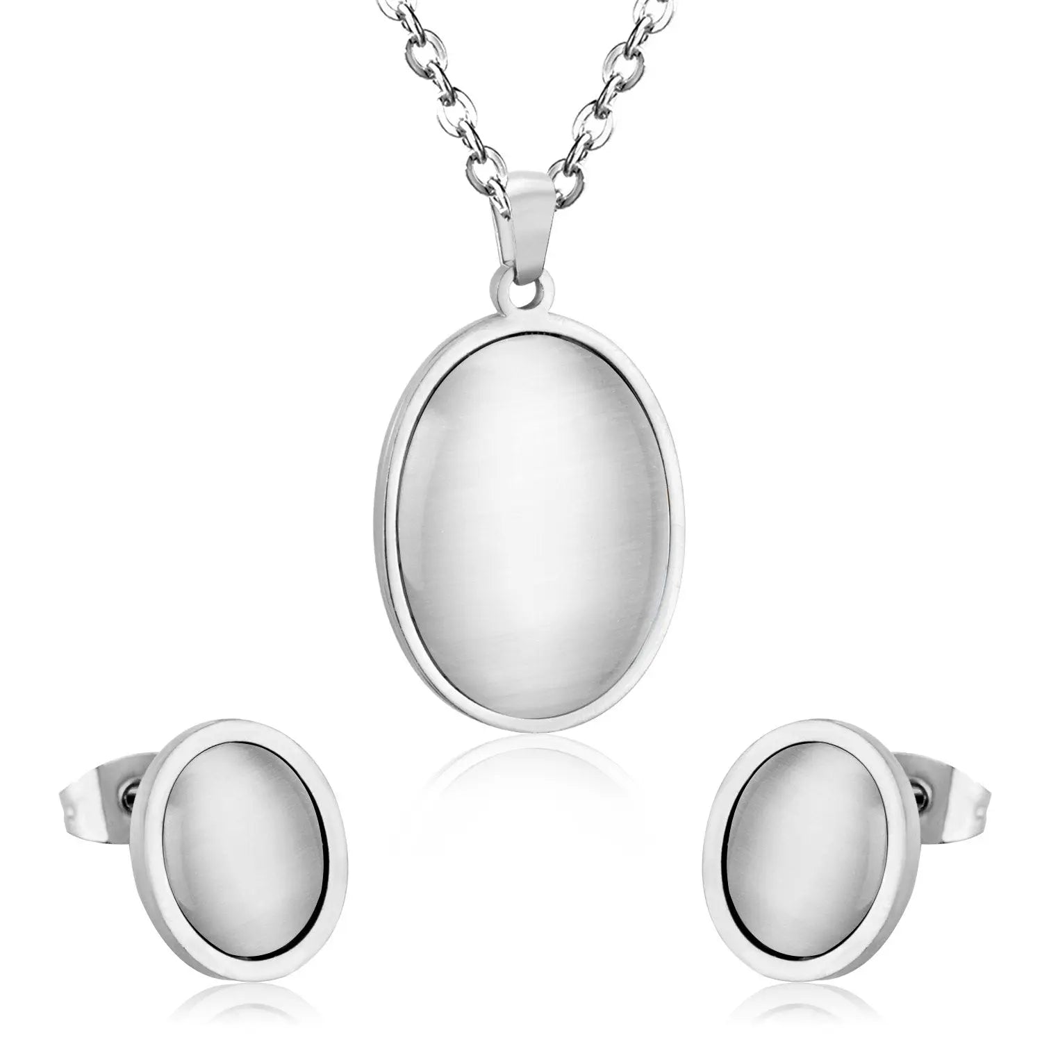 Oval Shape Opal Stainless Steel Luxury Necklaces Earrings Sets For Ladies Trendy Jewellry Sets parures bijoux asonjewelry