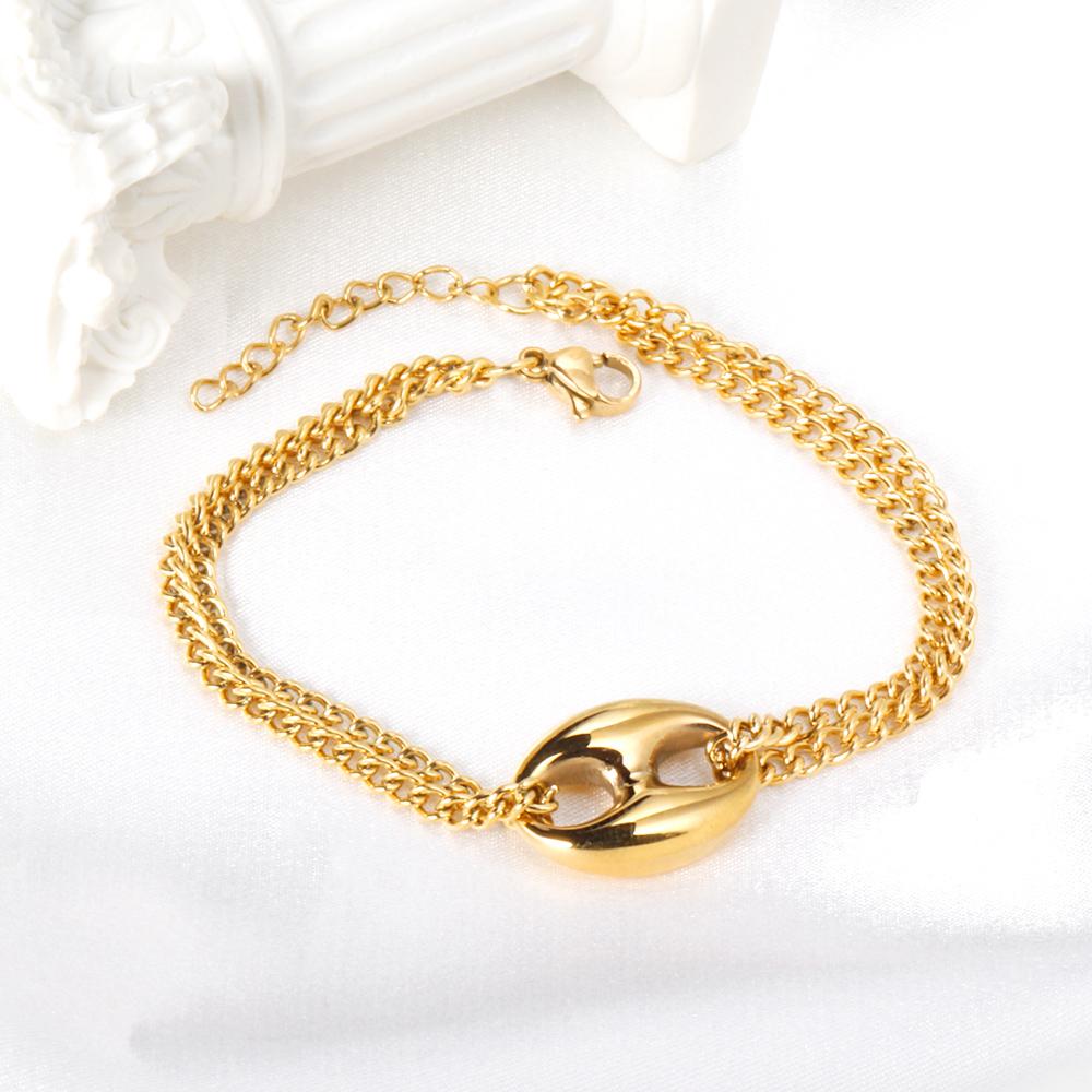 ASON 316L Stainless Steel Charm Nose Connector Bracelet Gold Color Bangle with Extender 17+3cm Fashion Jewelry Accessories asonjewelry