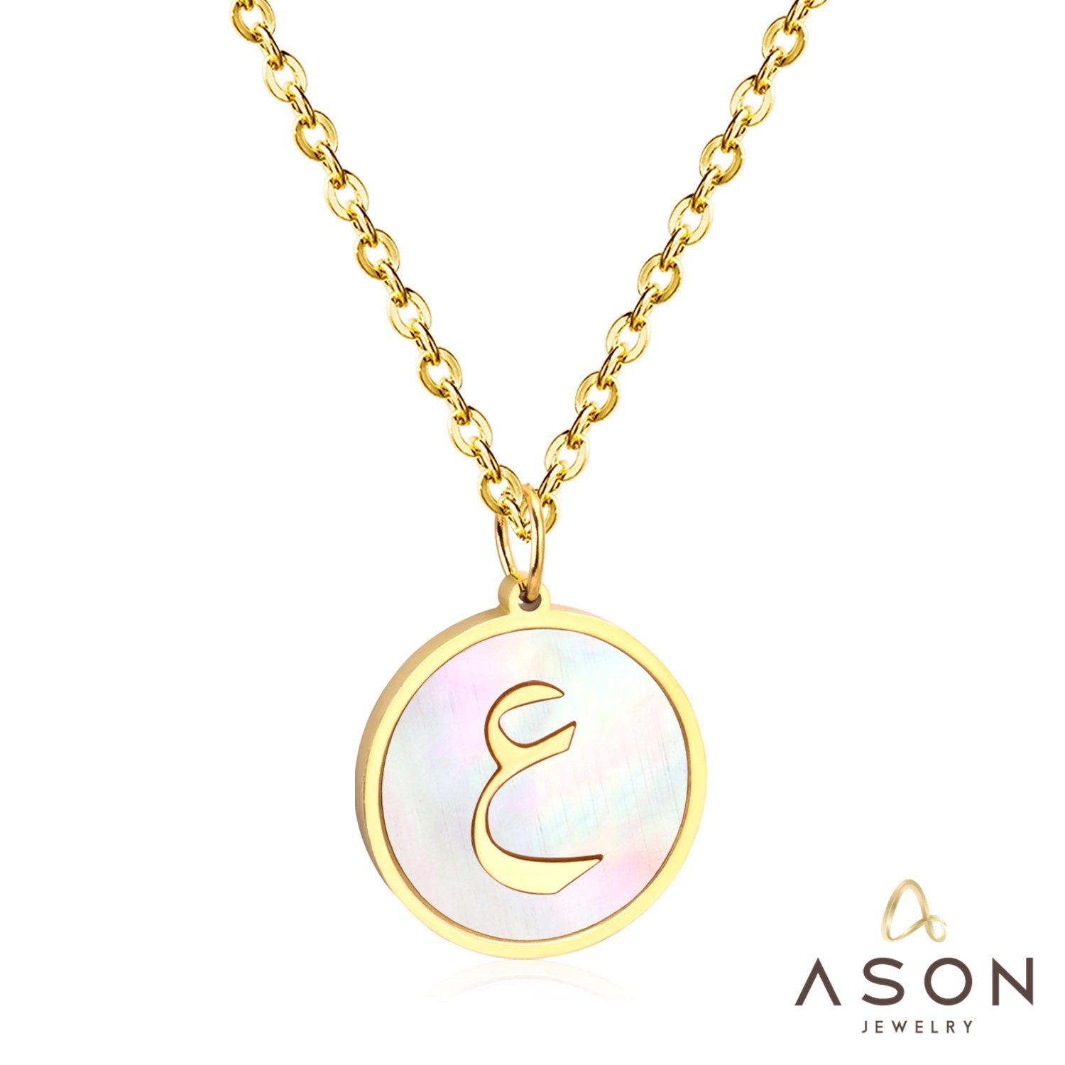 ASON White/Black Shell Gold Color Initial Letter Fashion Pendant Necklace Stainless Steel Alphabet Chain for Gift Chokers asonjewelry