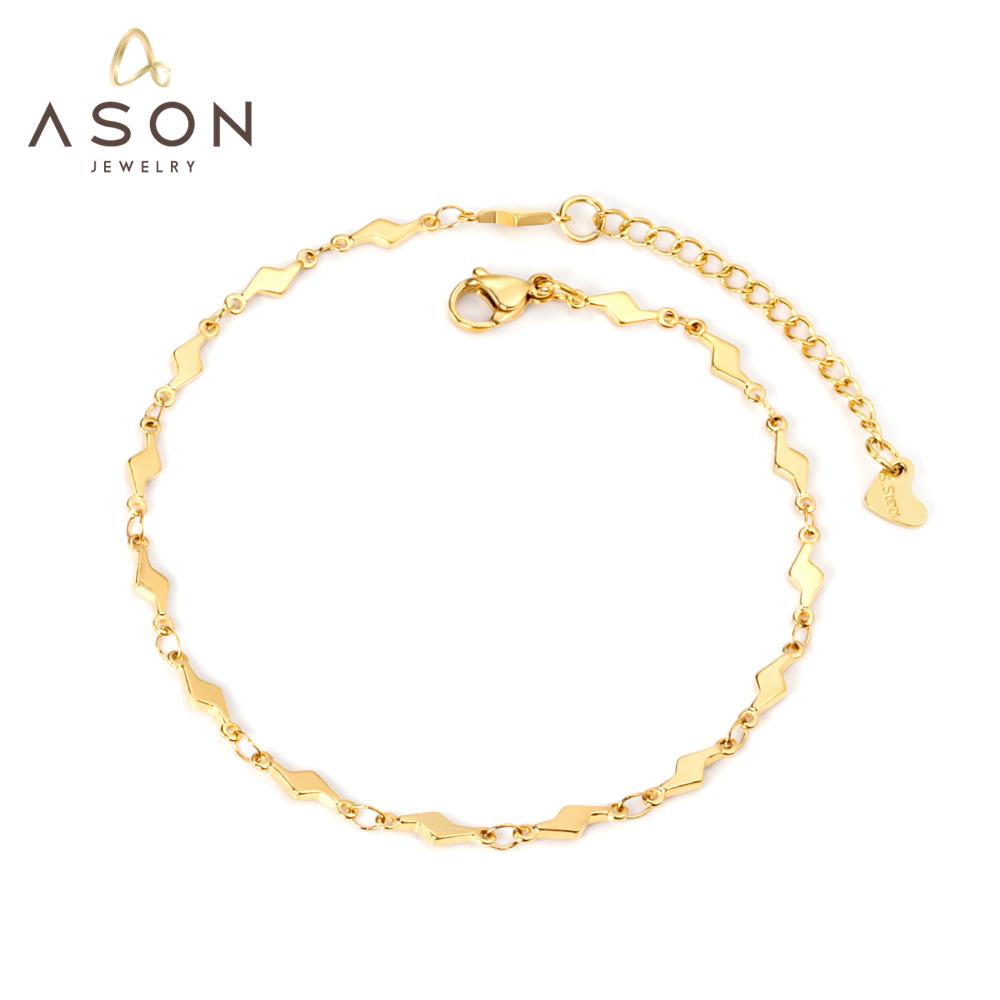 ASON Gold Color Stainless Steel Lightning Shape Chains Anklet For Women Foot Summer Beach Fashion Jewelry Accessories Gift asonjewelry