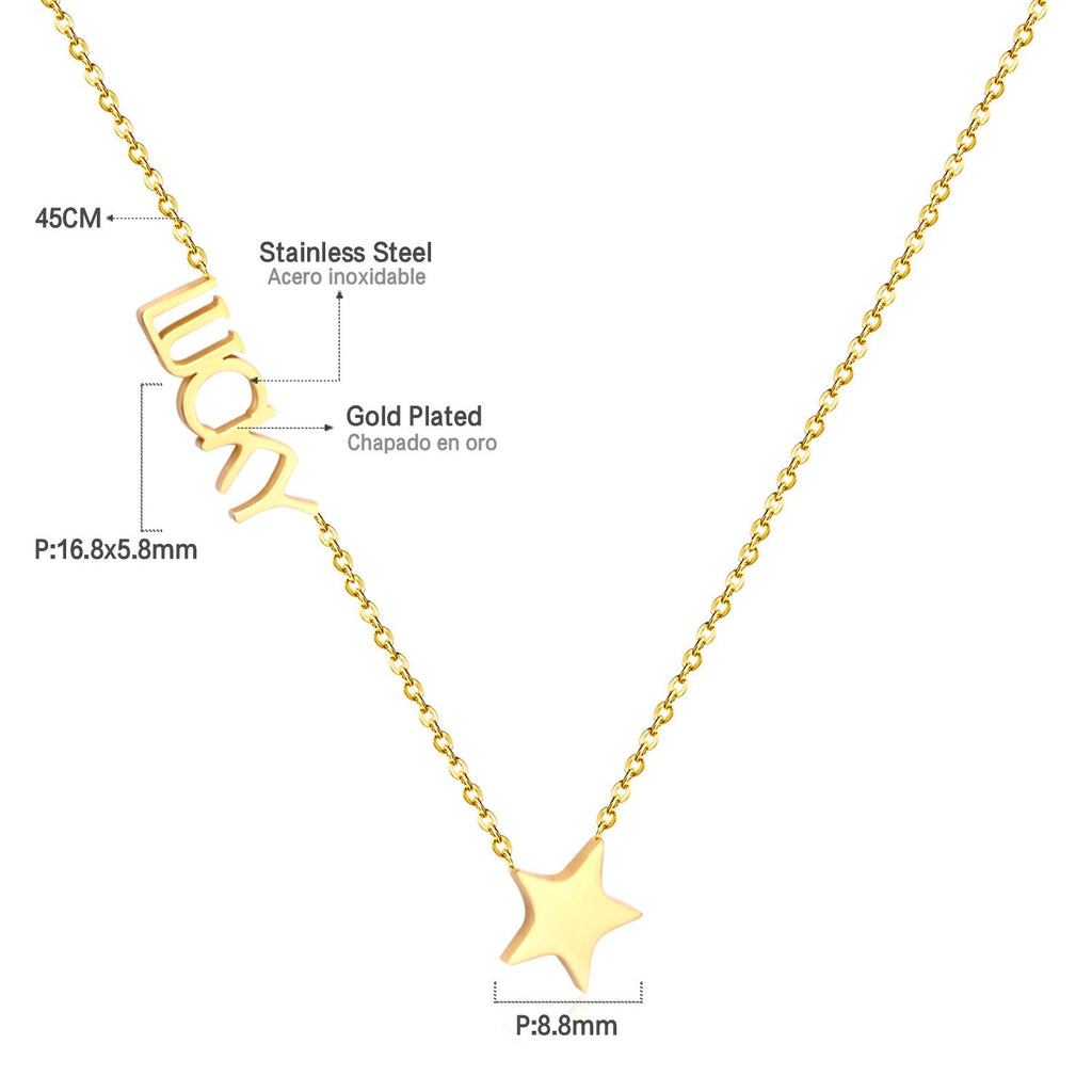 ASON Initial Necklace Women Girl Stainless Steel Letter Lucky Star Pendant Necklace Collier Choker Collars Wedding Necklace