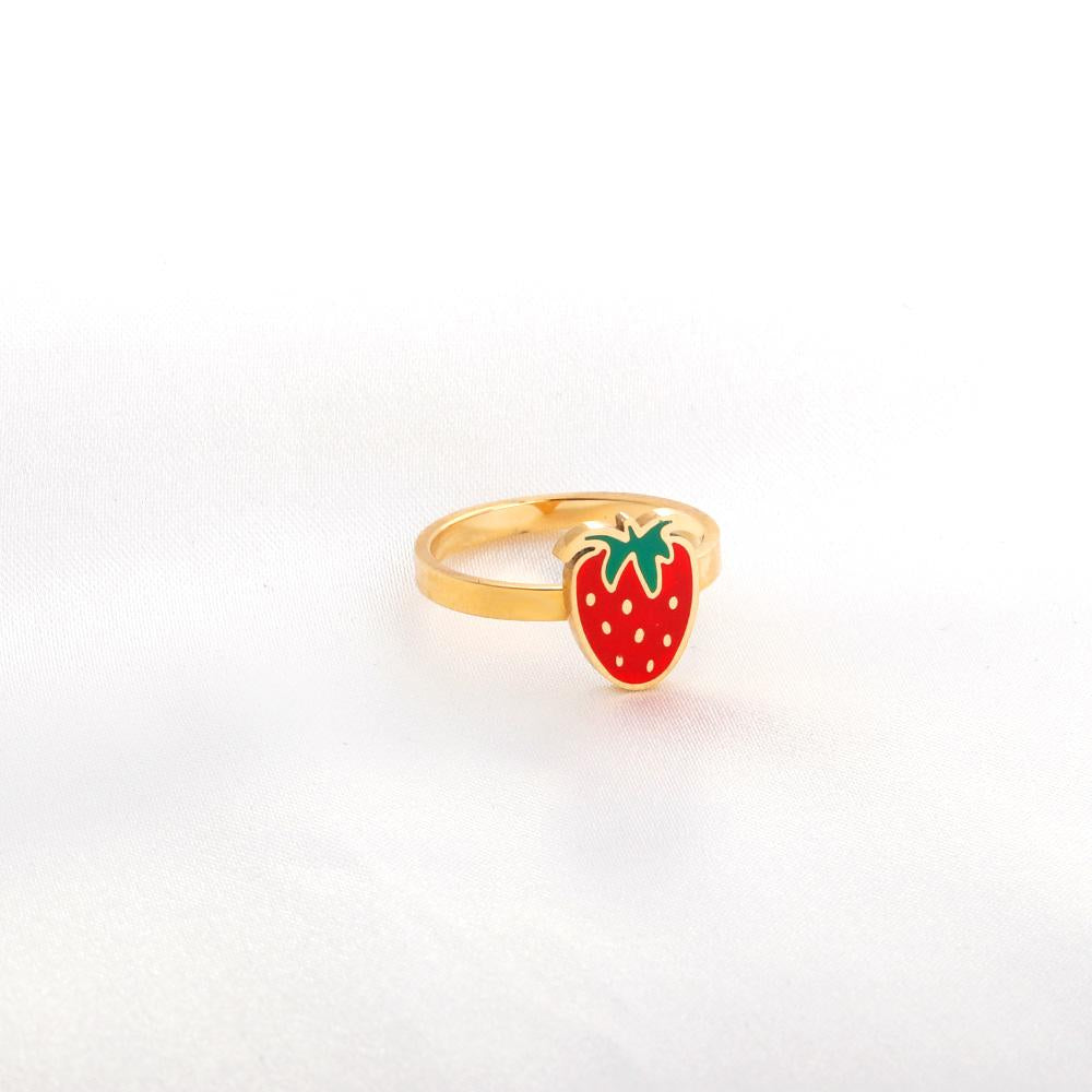 ASON Trendy Style Cute Strawberry Shape Circle Ring Gold Color Stainless Steel For Women Jewelry Accessory Daily Wear Patry asonjewelry