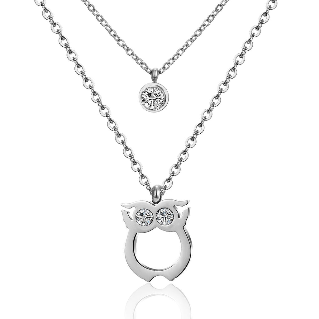 ASON Double Chains Necklaces 45cm Collars Jewelry Owl Pendant Necklaces Round Cubic Zirconia Accessories Bijoux Female