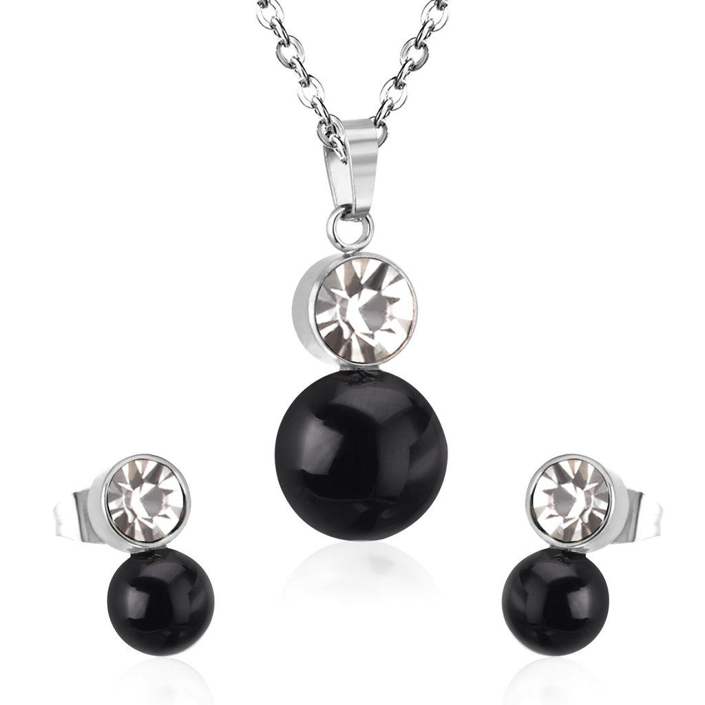 ASON  Classic Jewelry Dubai Jewelry Sets Round Imitation Pearl Pendant Necklace Earring Sets With Round Zirconia Pendants