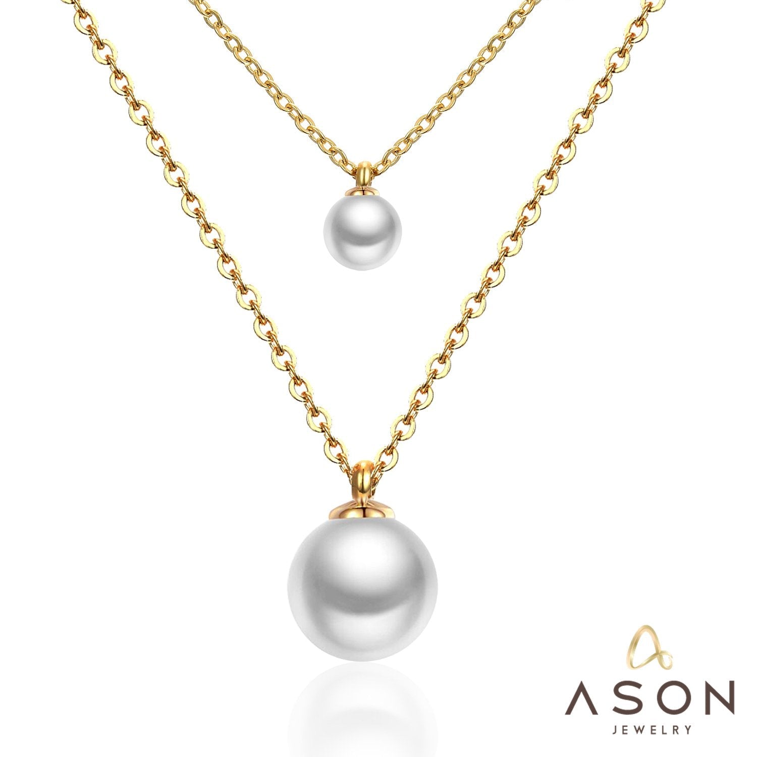 ASON Double Link Chain Choker Necklaces Stainless Steel Imitation Pearl Round Pendant Necklaces Female Party Wholesale Gift asonjewelry