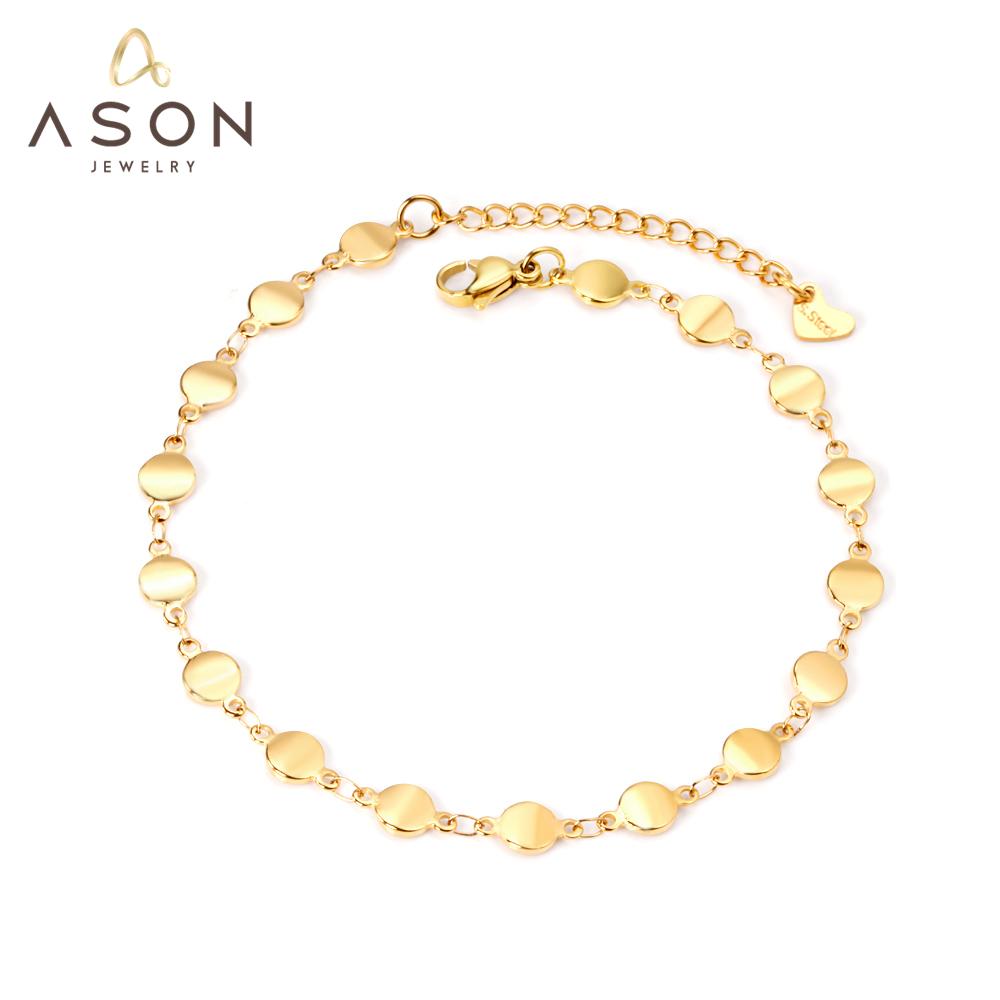 ASON Trendy Round Charm Anklet 316L Stainless Steel Foot Chain with Extender 24+5cm for Women Beach Jewelry Party Gift asonjewelry