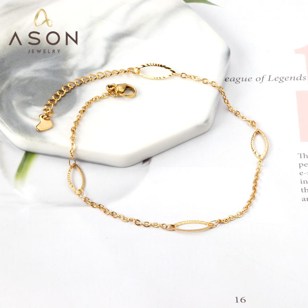 ASON Fashion Jewelry Simple Oval Charm Foot Link Chains Anklet Gold Color Stainless Steel for Women Beach Accessories asonjewelry