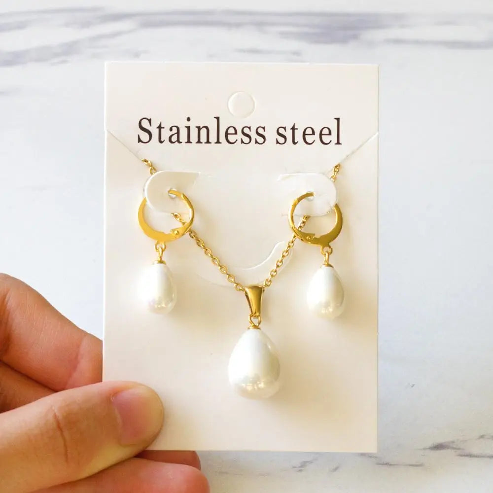 Imitation Pearl Bridal Dubai Jewelry Sets Water Drop Fashion Wedding Necklace And Earring Sets For Women Spring Hot asonjewelry